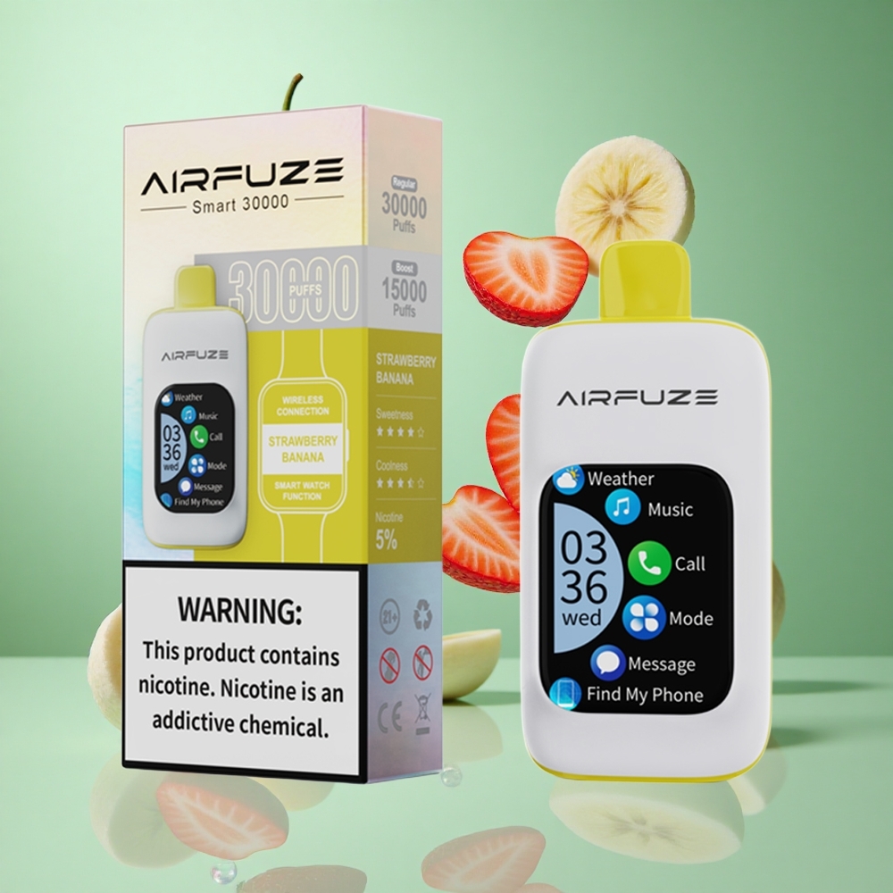 AirFuze Smart 30000 Puffs Strawberry Banana UK wholesale vapes with 2.01\"TFT Touch Screen & Type-C