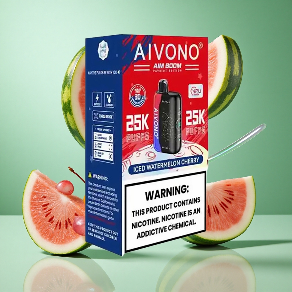 Aivono AIM BOOM 25000 Puffs Iced Watermelon Cherry UK Wholesale Vapes 28ml 650mAh