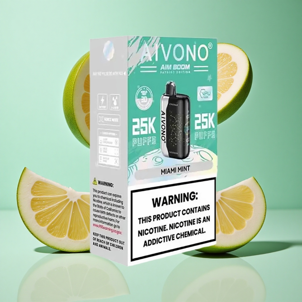 Aivono AIM BOOM 25000 Puffs Miami Mint UK wholesale vapes 28ml E-Liquid Type-C Charging