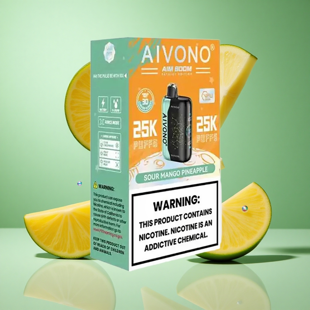 Aivono AIM BOOM 25000 Puffs Sour Mango Pineapple UK Wholesale Vapes 28ml 650mAh