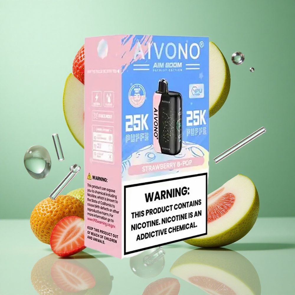 Aivono AIM BOOM 25000 Puffs Strawberry B Pop UK Wholesale Vapes Type-C Charging 650mAh