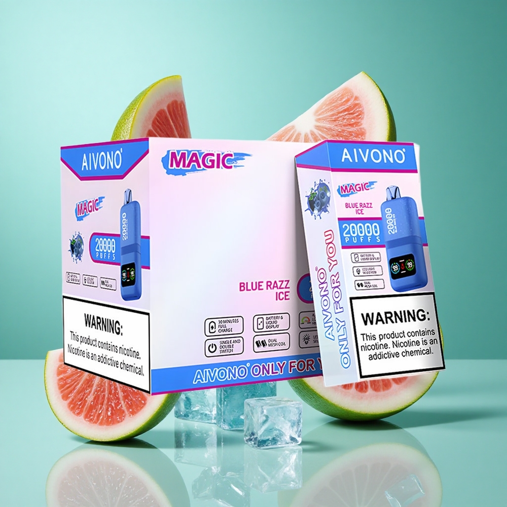 Aivono AIM MAGIC 20000 Puffs Blue Razz Ice UK Wholesale Vapes Dual Mesh Coils Type-C Rechargeable