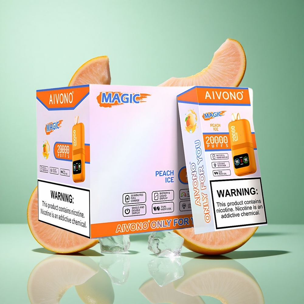 Aivono AIM MAGIC 20000 Puffs Peach Ice UK Wholesale Vapes Dual Mesh Coils LCD Display