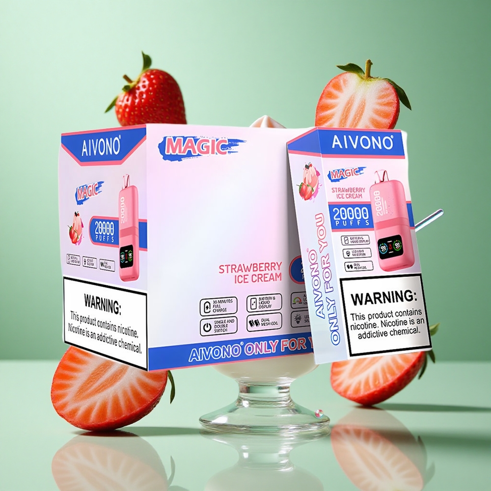 Aivono AIM MAGIC 20000 Puffs Strawberry Ice Cream UK Wholesale Vapes Dual Mesh Coils
