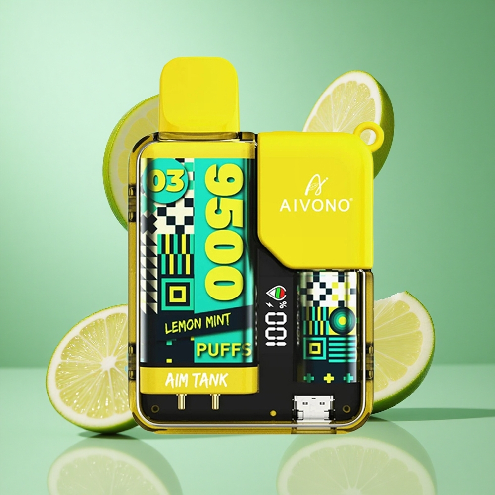 Aivono AIM-TANK 9500 Puffs Lemon Mint UK wholesale vapes 18ml 650mAh LCD