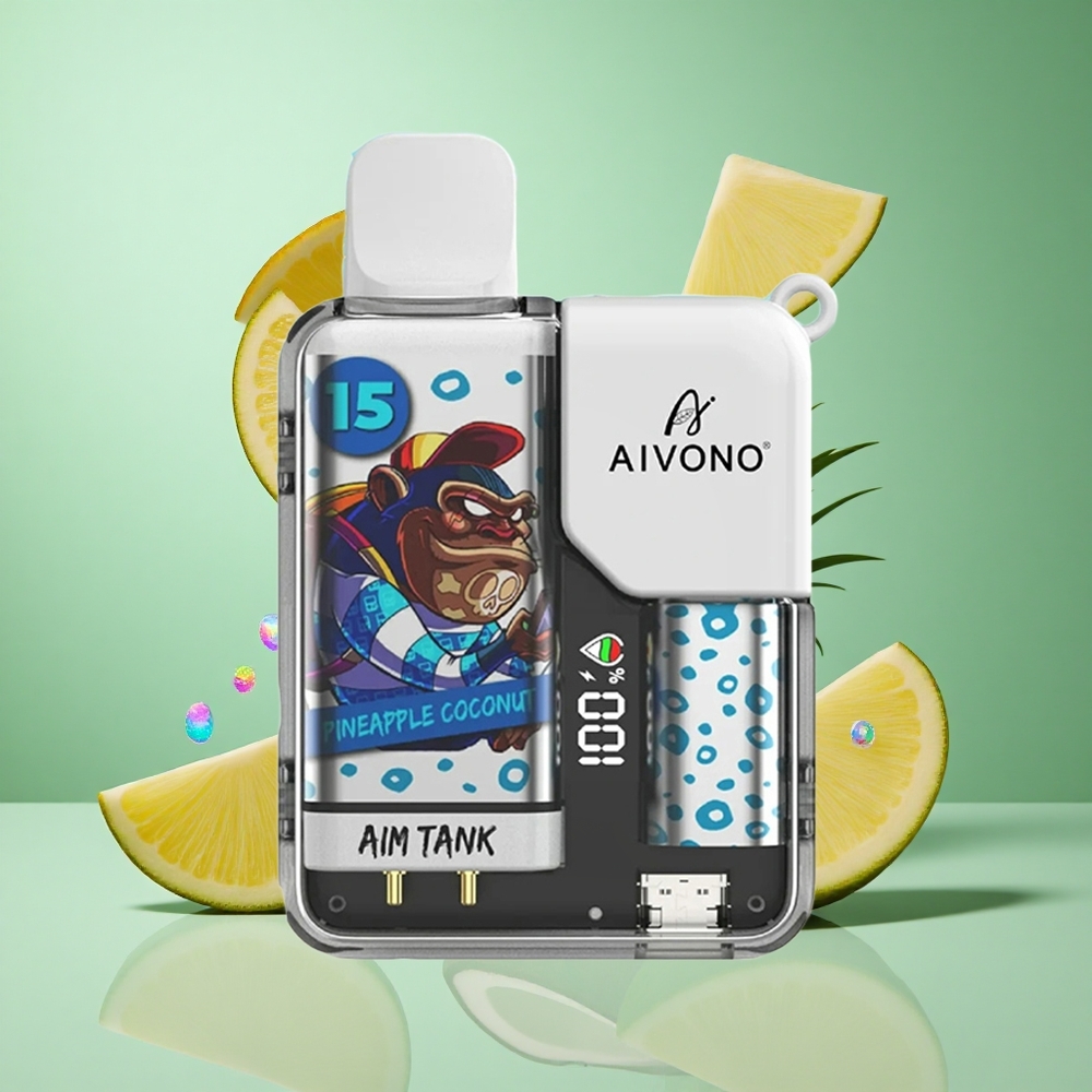 Aivono AIM-TANK 9500 Puffs Pineapple Coconut UK Wholesale Vapes 18ml LCD Display
