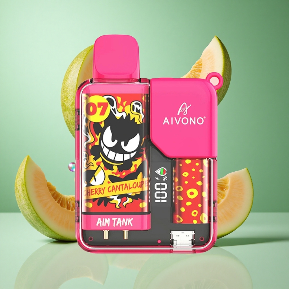 Aivono Aim-Tank 9500 Puffs Cherry Cantaloupe UK Wholesale Vapes 18ml E-liquid 650mAh Battery