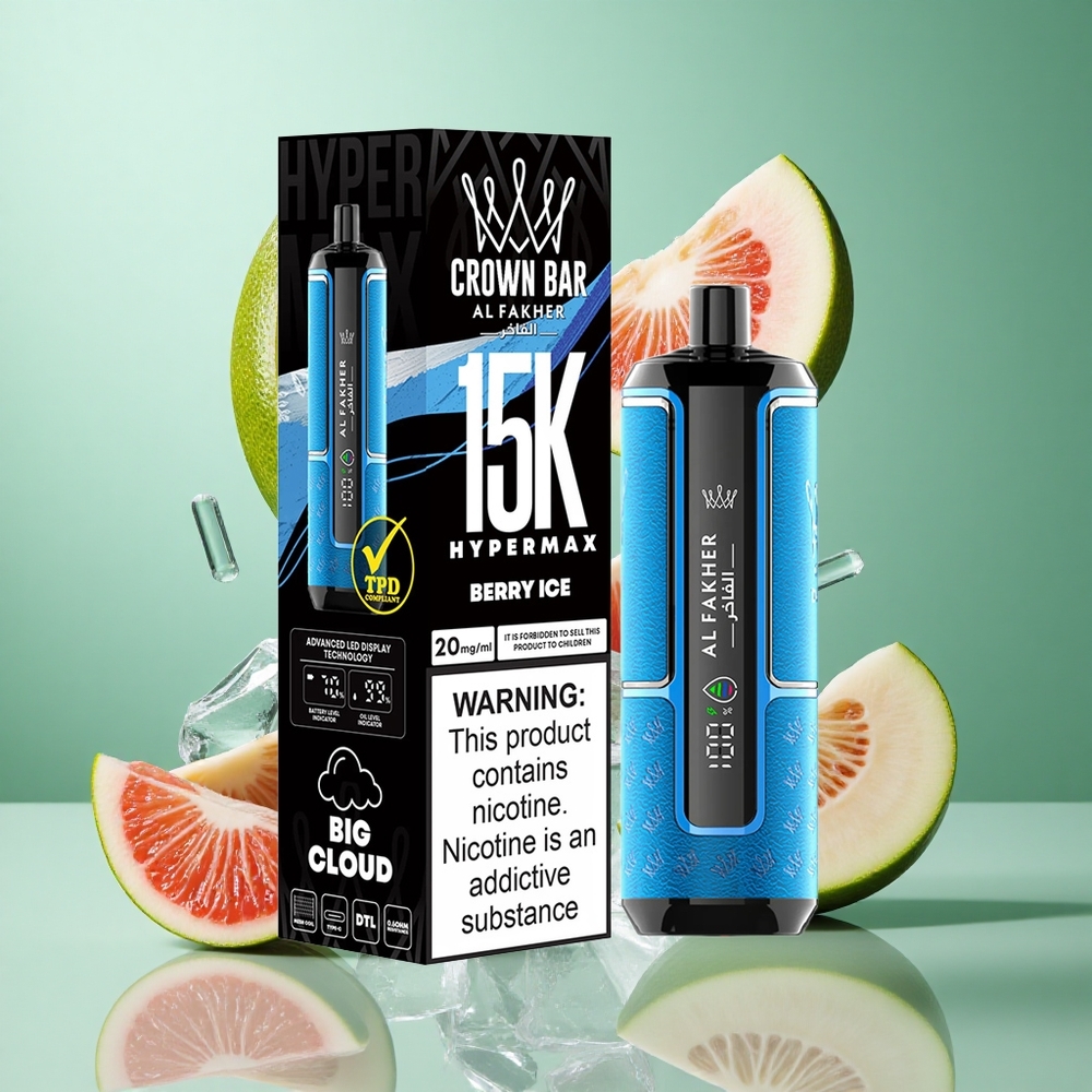 Al Fakher Crown Bar 15K Hypermax Berry Ice Disposable Vape Kit 15,000 Puffs UK Wholesale Vapes 22ml 600mAh Type-C