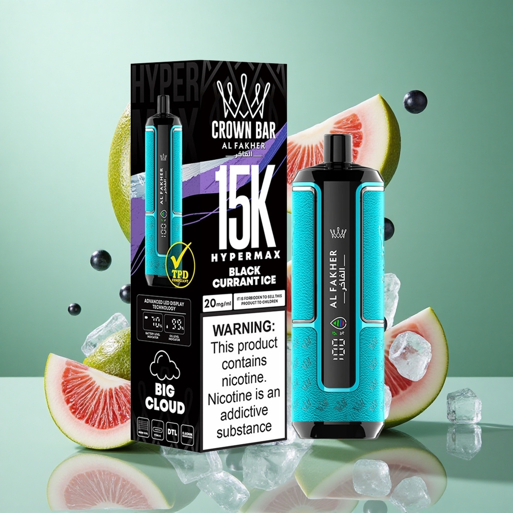 Al Fakher Crown Bar 15K Hypermax Blackcurrant Ice UK Wholesale Vapes 22ml 15K Puffs