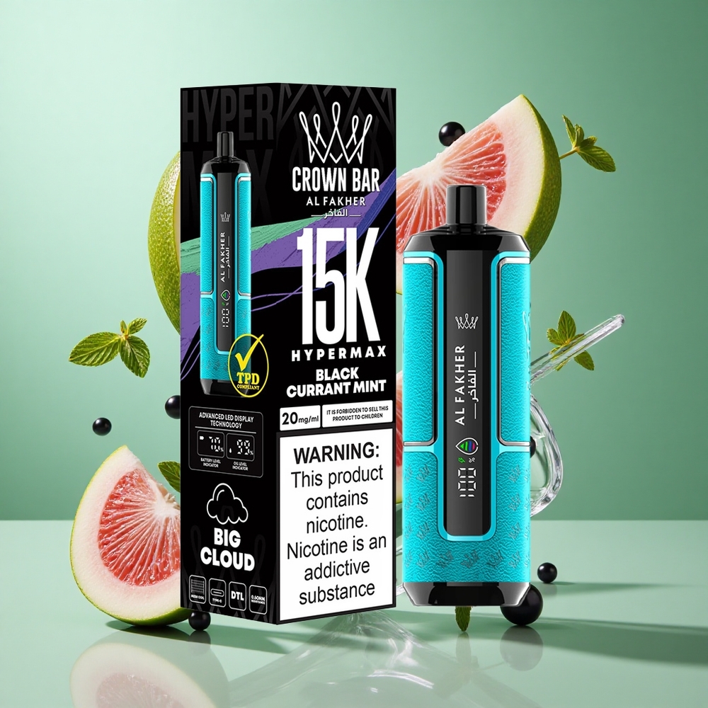 Al Fakher Crown Bar 15K Hypermax Blackcurrant Mint UK wholesale vapes 22ml DTL