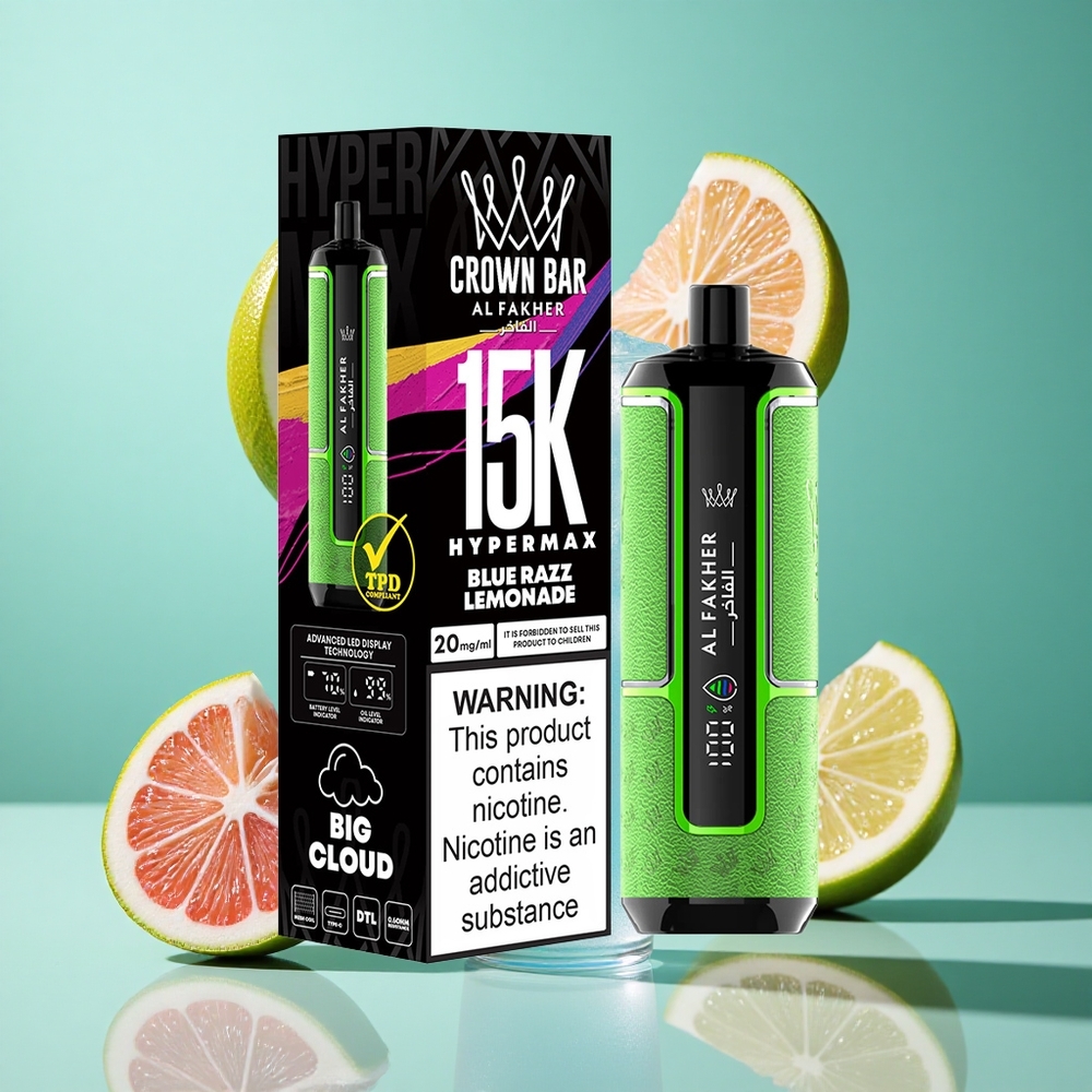Al Fakher Crown Bar 15K Hypermax Blue Razz Lemonade UK Wholesale Vapes 22ml 15K Puffs