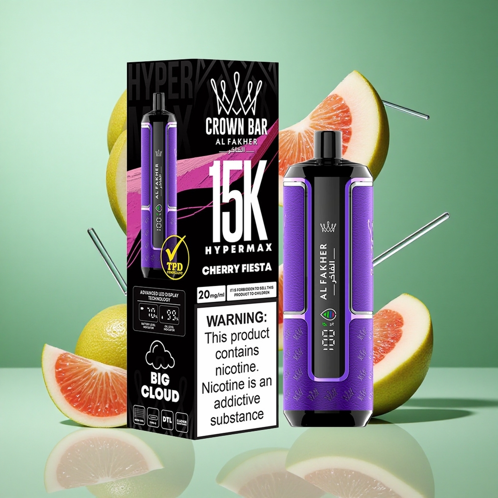 Al Fakher Crown Bar 15K Hypermax Disposable Vape Kit Cherry Fiesta 15,000 Puffs UK Wholesale Vapes DTL 22ml