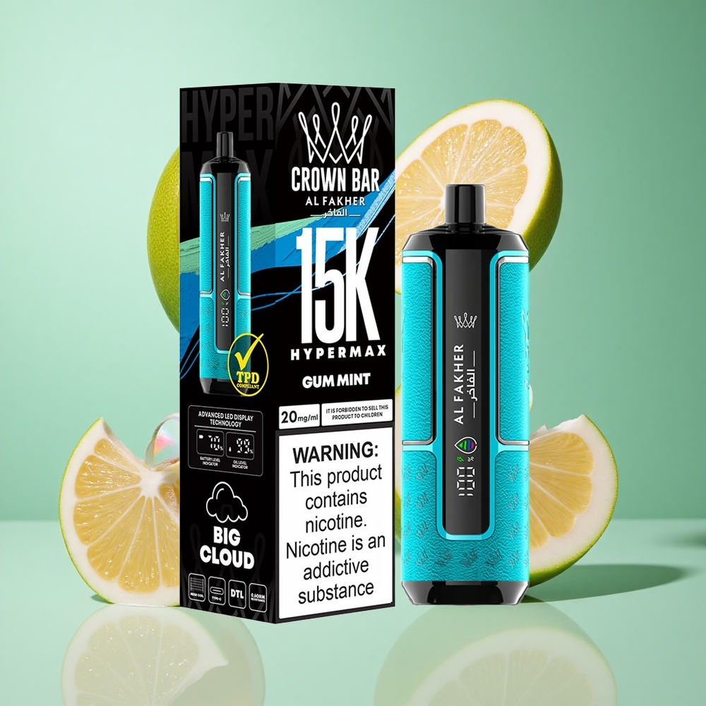 Al Fakher Crown Bar 15K Hypermax Disposable Vape Kit Gum Mint 22ml UK wholesale vapes DTL