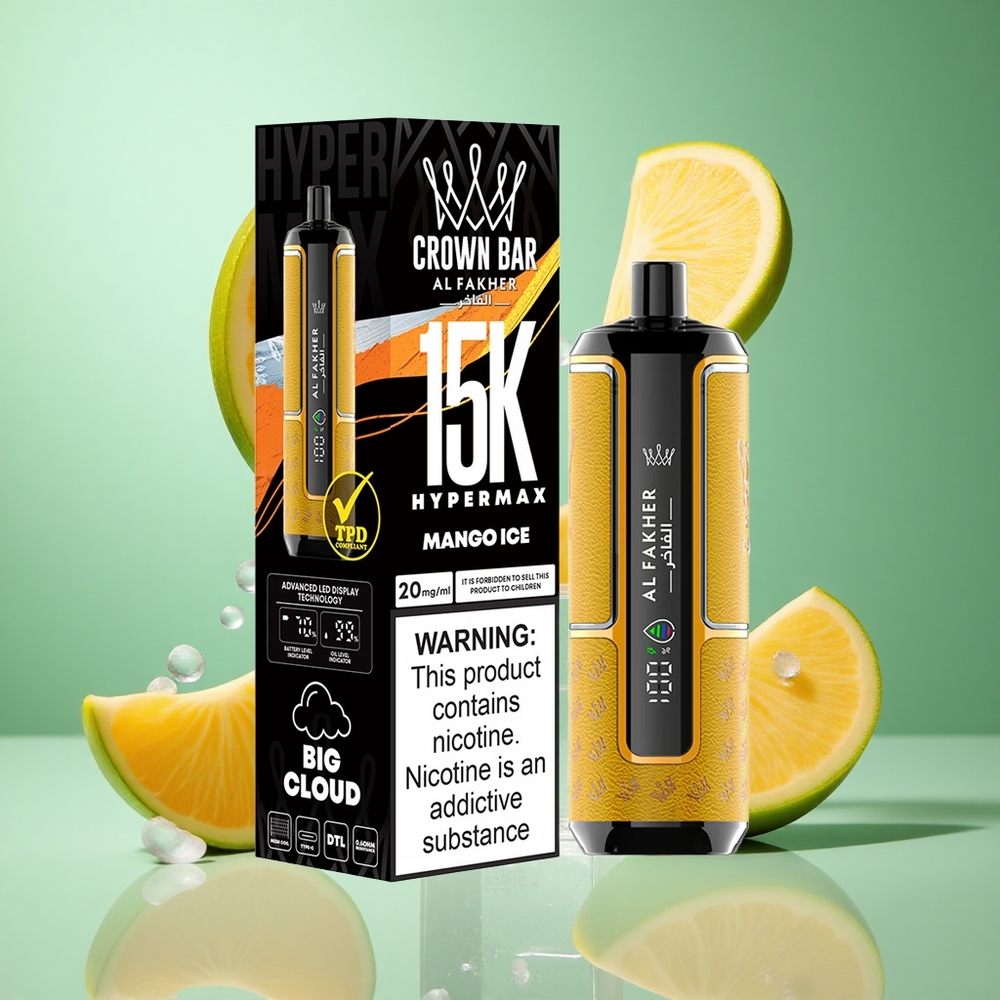 Al Fakher Crown Bar 15K Hypermax Disposable Vape Kit Mango Ice 15,000 Puffs UK Wholesale Vapes
