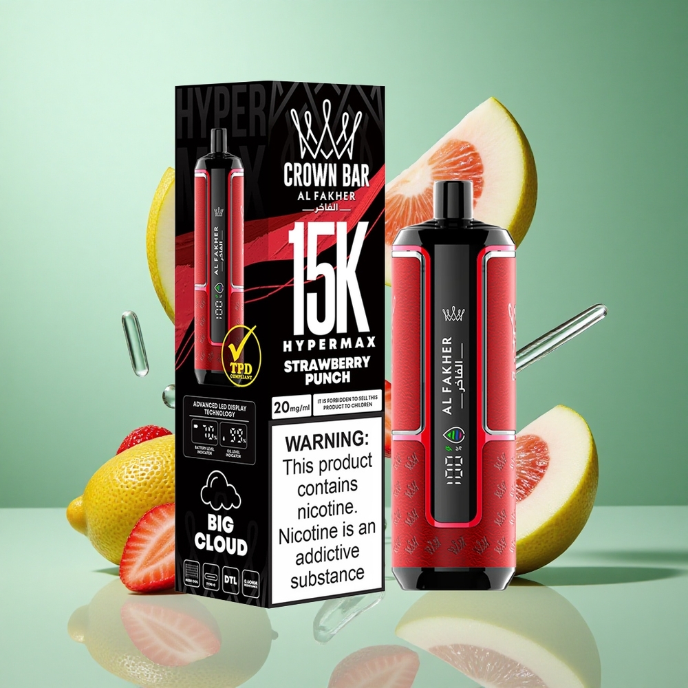 Al Fakher Crown Bar 15K Hypermax Strawberry Punch UK Wholesale Vapes 22ml 15K Puffs