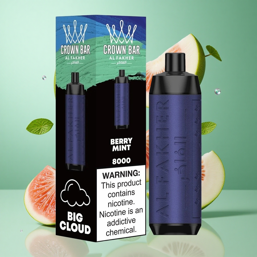Al Fakher Crown Bar 8000 Berry Mint UK wholesale vapes 18ml e-Liquid Capacity Draw-Activated