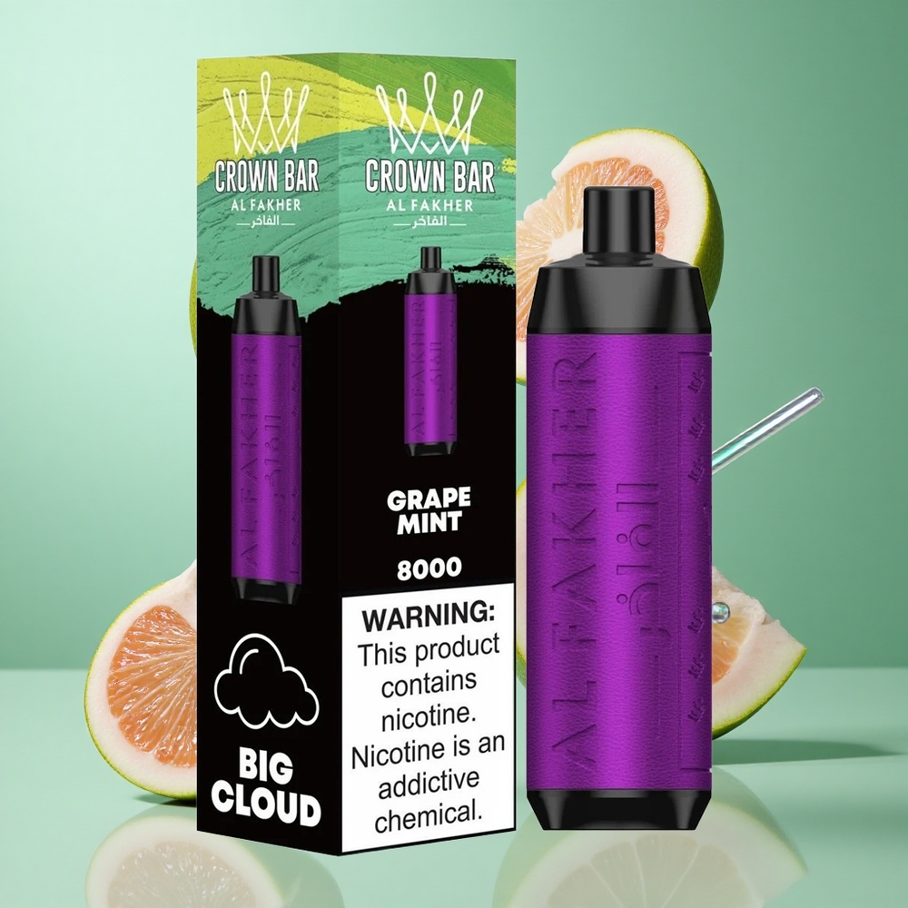 Al Fakher Crown Bar 8000 Grape Mint UK wholesale vapes 18ml e-Liquid Capacity USB Type-C Charging Cable