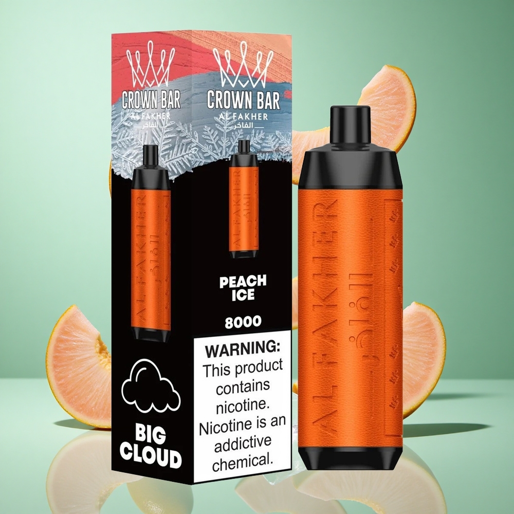 Al Fakher Crown Bar 8000 Peach Ice Crystal Disposable Vape UK wholesale vapes 18ml e-Liquid Capacity