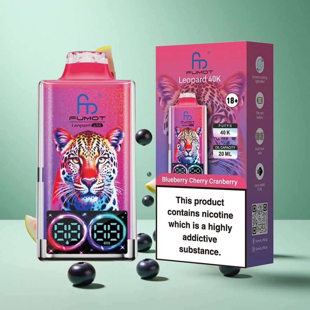Fumot Leopard 40K Puffs Blueberry Cherry Cranberry UK wholesale vapes Dual Mesh Type-C Charging