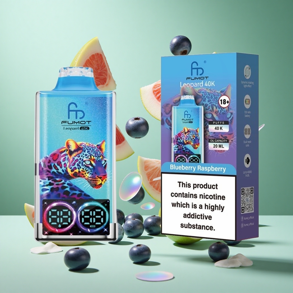 Fumot Leopard 40K Puffs Blueberry Raspberry UK wholesale vapes Dual Mesh Type-C Charging
