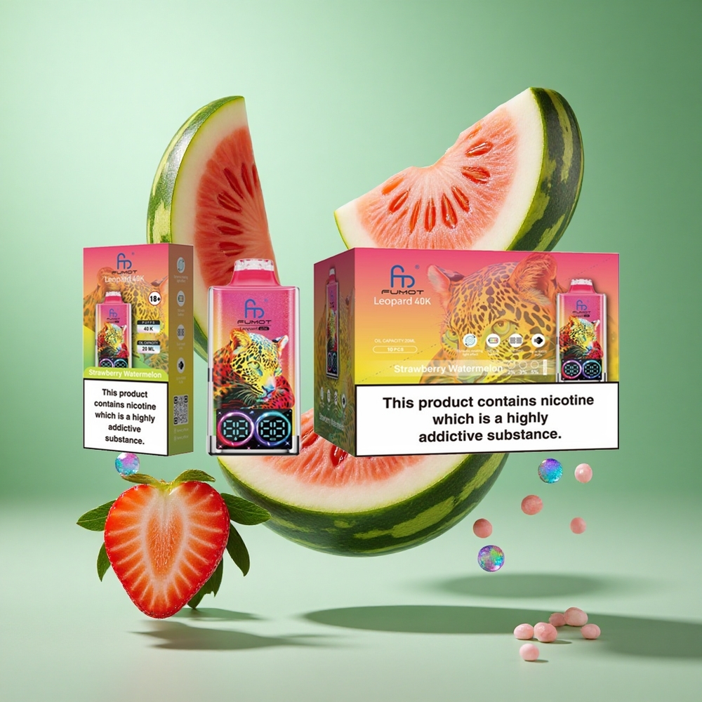 Fumot Leopard 40K Puffs Strawberry Watermelon UK wholesale vapes with Type-C Charging