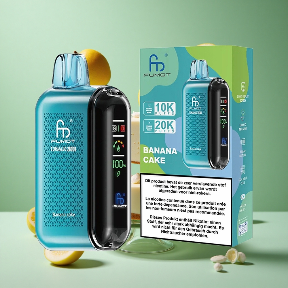 Fumot Tornado 20000 Puffs Banana Cake UK Wholesale Vapes Dual Mesh Coil