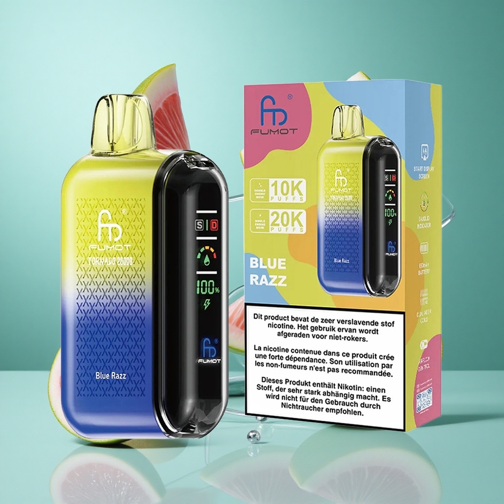 Fumot Tornado 20000 Puffs Blue Razz UK Wholesale Vapes Dual Mesh Coil