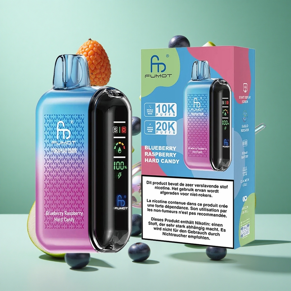 Fumot Tornado 20000 Puffs Blueberry Raspberry Hard Candy UK wholesale vapes Dual Mesh Coil