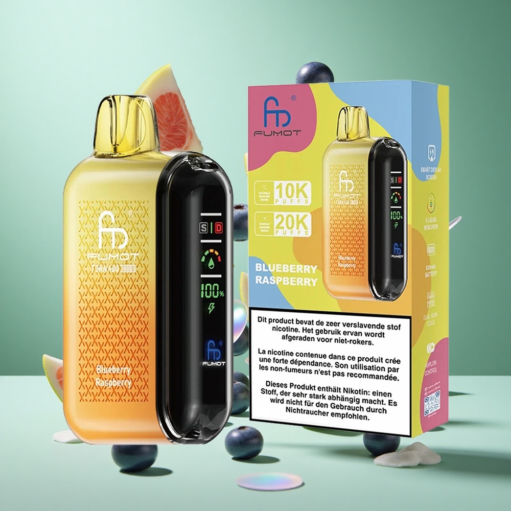 Fumot Tornado 20000 Puffs Blueberry Raspberry UK wholesale vapes Dual Mesh Coil