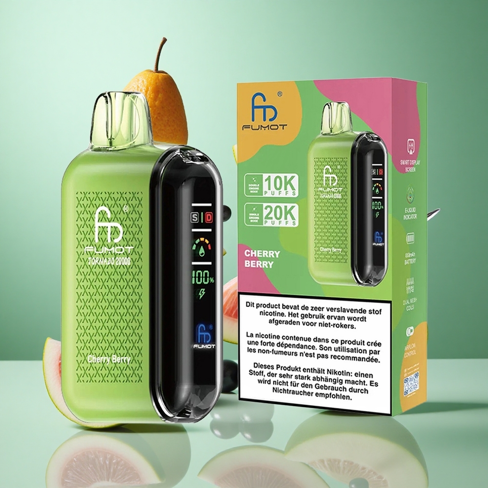 Fumot Tornado 20000 Puffs Cherry Berry UK Wholesale Vapes Dual Mesh Coil