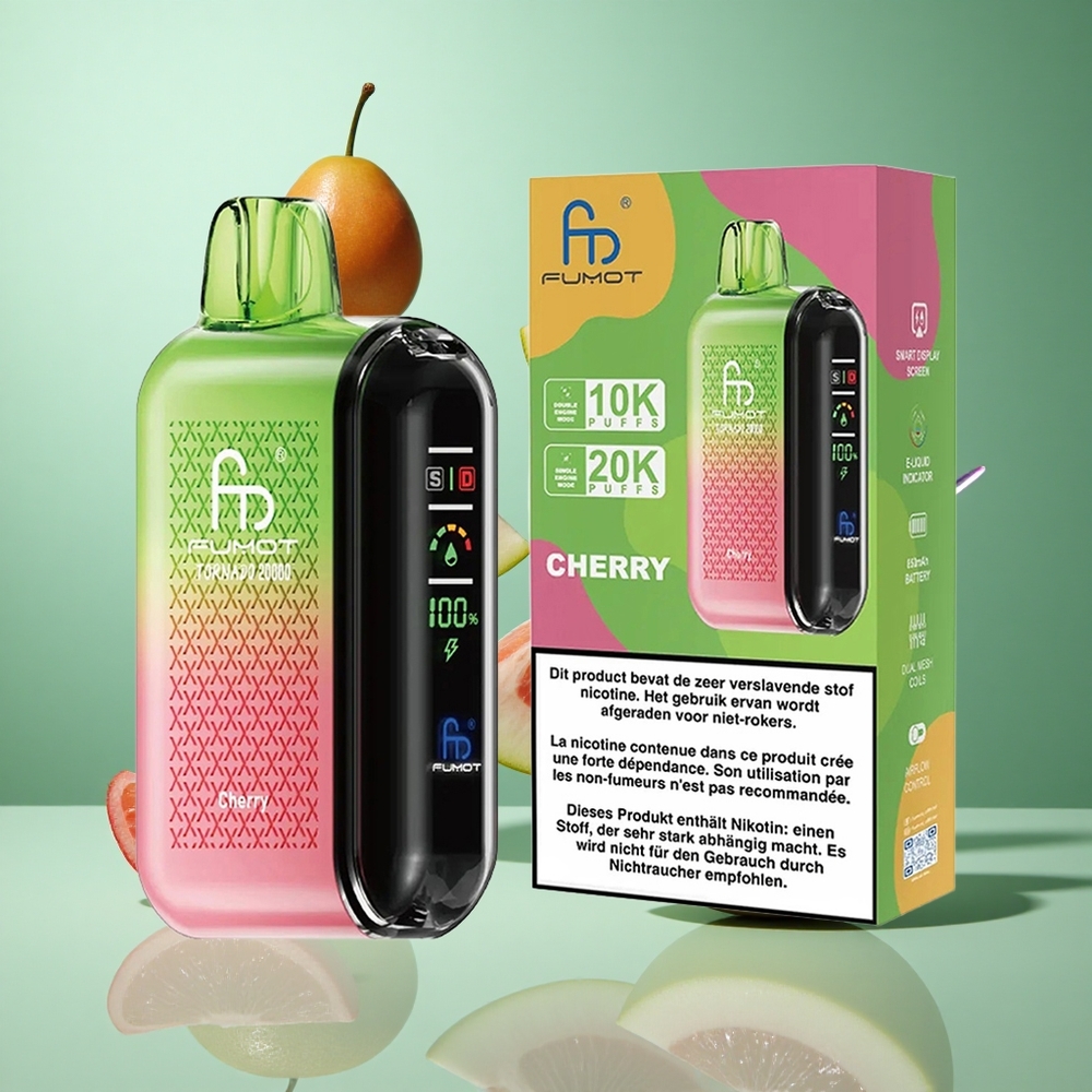 Fumot Tornado 20000 Puffs Cherry Dual Mesh Coil UK Wholesale Vapes