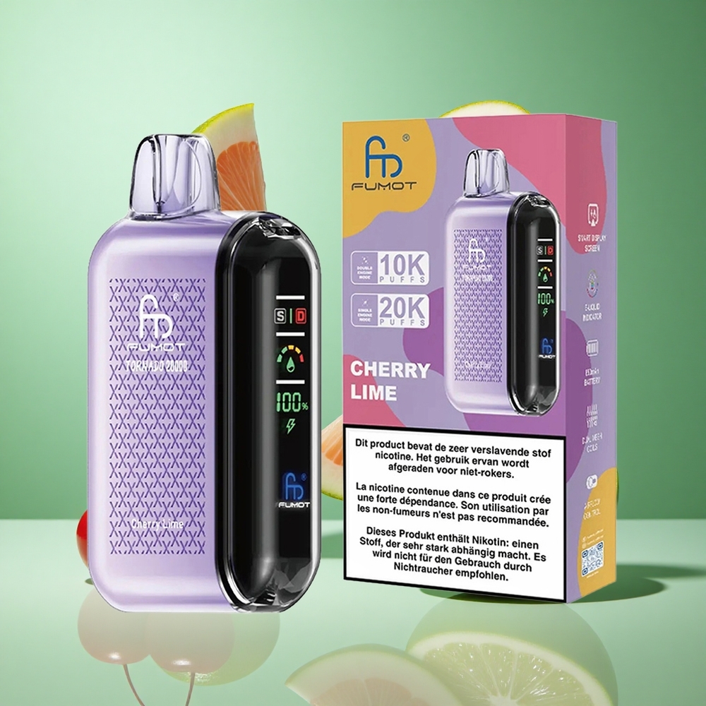 Fumot Tornado 20000 Puffs Cherry Lime UK Wholesale Vapes Dual Mesh Coil