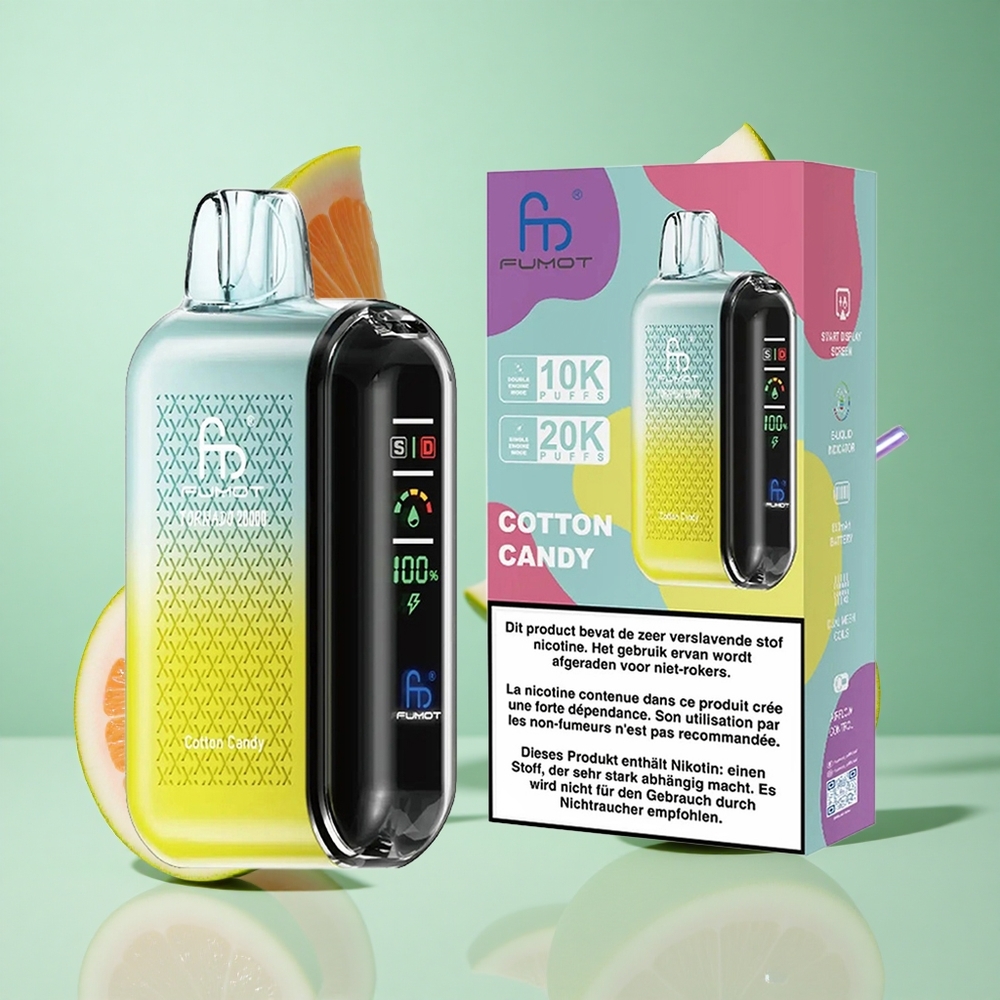 Fumot Tornado 20000 Puffs Cotton Candy UK Wholesale Vapes Dual Mesh Coil