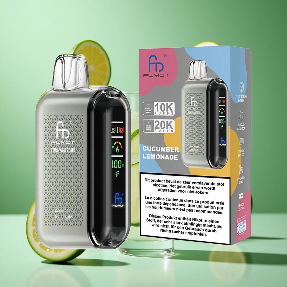 Fumot Tornado 20000 Puffs Cucumber Lemonade UK wholesale vapes Dual Mesh Coil