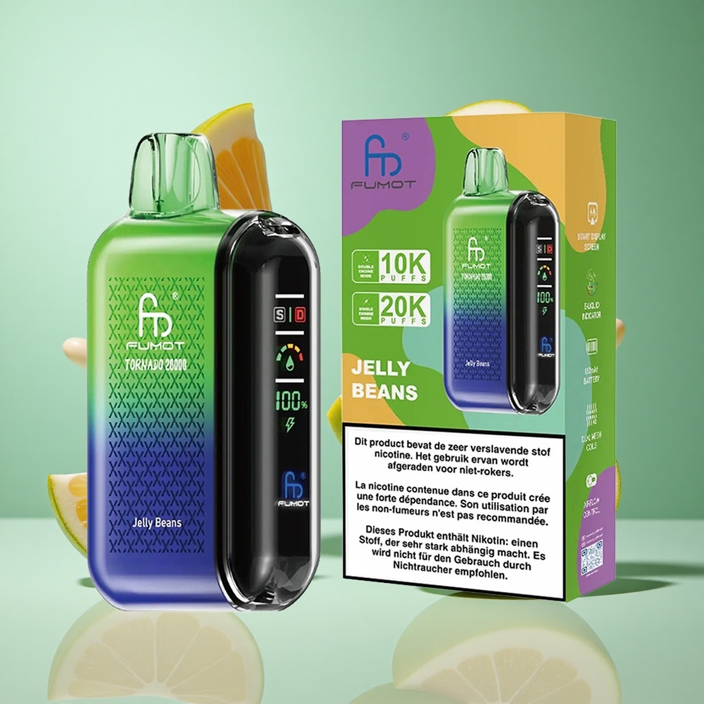 Fumot Tornado 20000 Puffs Jelly Beans UK wholesale vapes Dual Mesh Coil