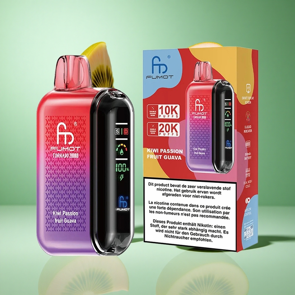 Fumot Tornado 20000 Puffs Kiwi Passion Fruit Guava UK wholesale vapes Dual Mesh Coil