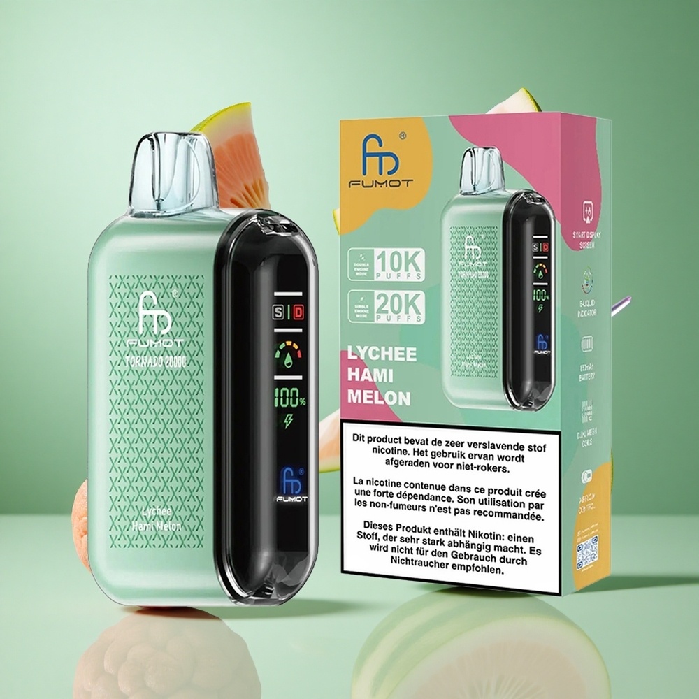 Fumot Tornado 20000 Puffs Lychee Hami Melon UK Wholesale Vapes Dual Mesh Coil
