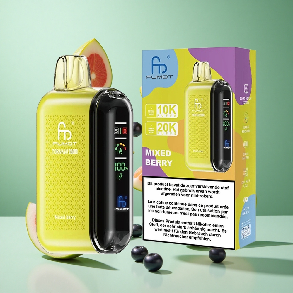 Fumot Tornado 20000 Puffs Mixed Berry UK wholesale vapes Dual Mesh Coil Smart Display