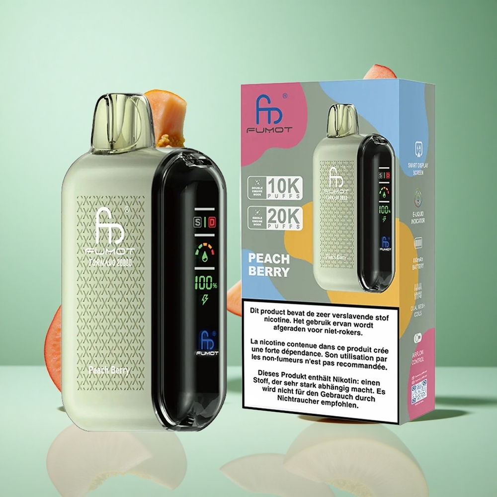 Fumot Tornado 20000 Puffs Peach Berry Dual Mesh Coil UK wholesale vapes