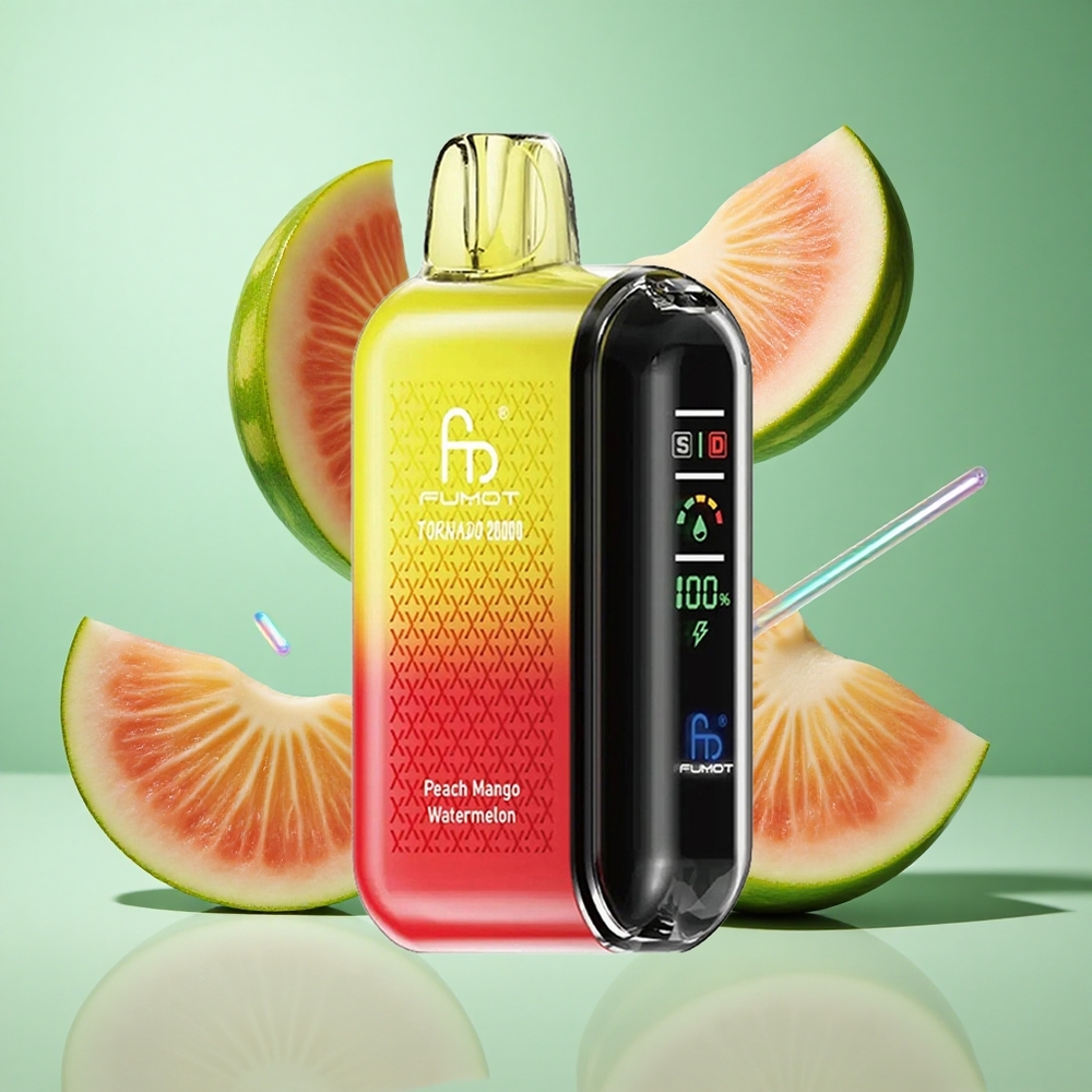 Fumot Tornado 20000 Puffs Peach Mango Watermelon UK Wholesale Vapes Dual Mesh Coil