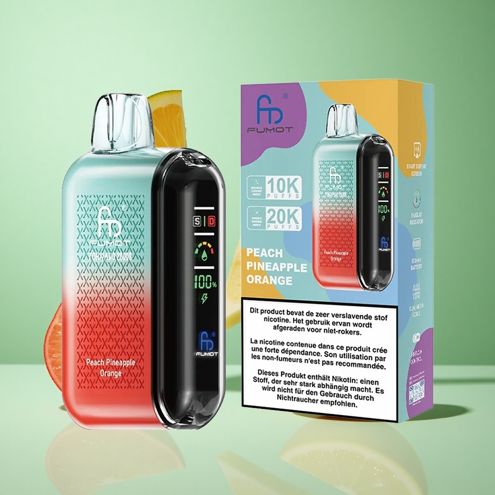 Fumot Tornado 20000 Puffs Peach Pineapple Orange UK wholesale vapes Dual Mesh Coil