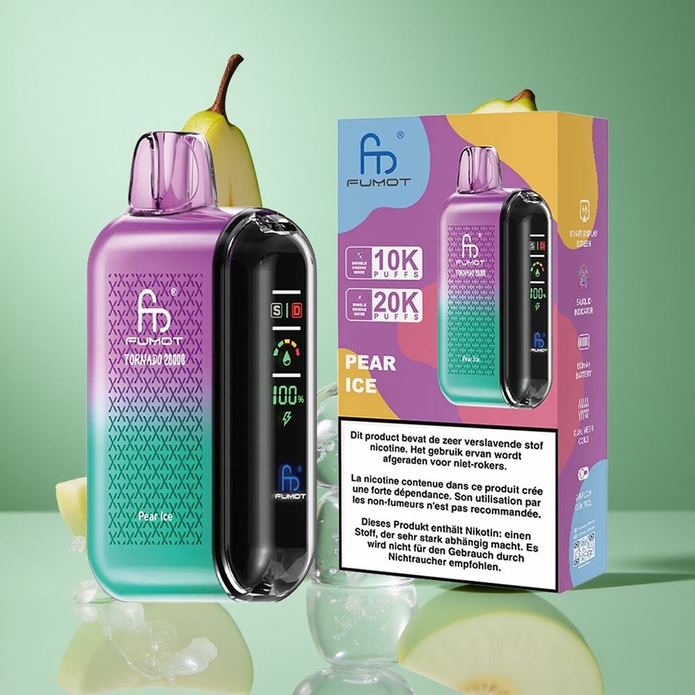 Fumot Tornado 20000 Puffs Pear Ice UK Wholesale Vapes Dual Mesh Coil