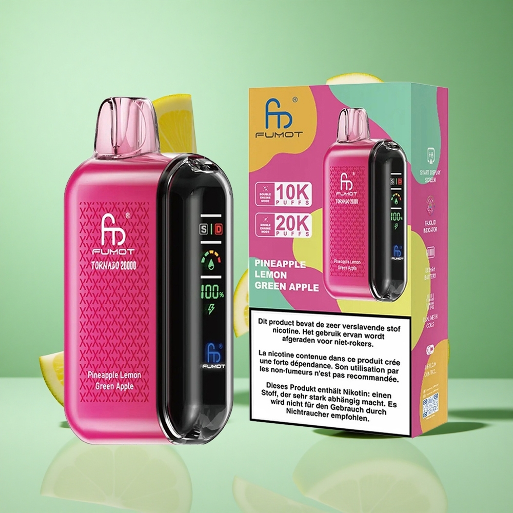 Fumot Tornado 20000 Puffs Pineapple Lemon Green Apple UK Wholesale Vapes Dual Mesh Coil