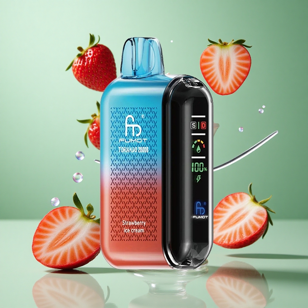 Fumot Tornado 20000 Puffs Strawberry Ice Cream UK Wholesale Vapes Dual Mesh Coil