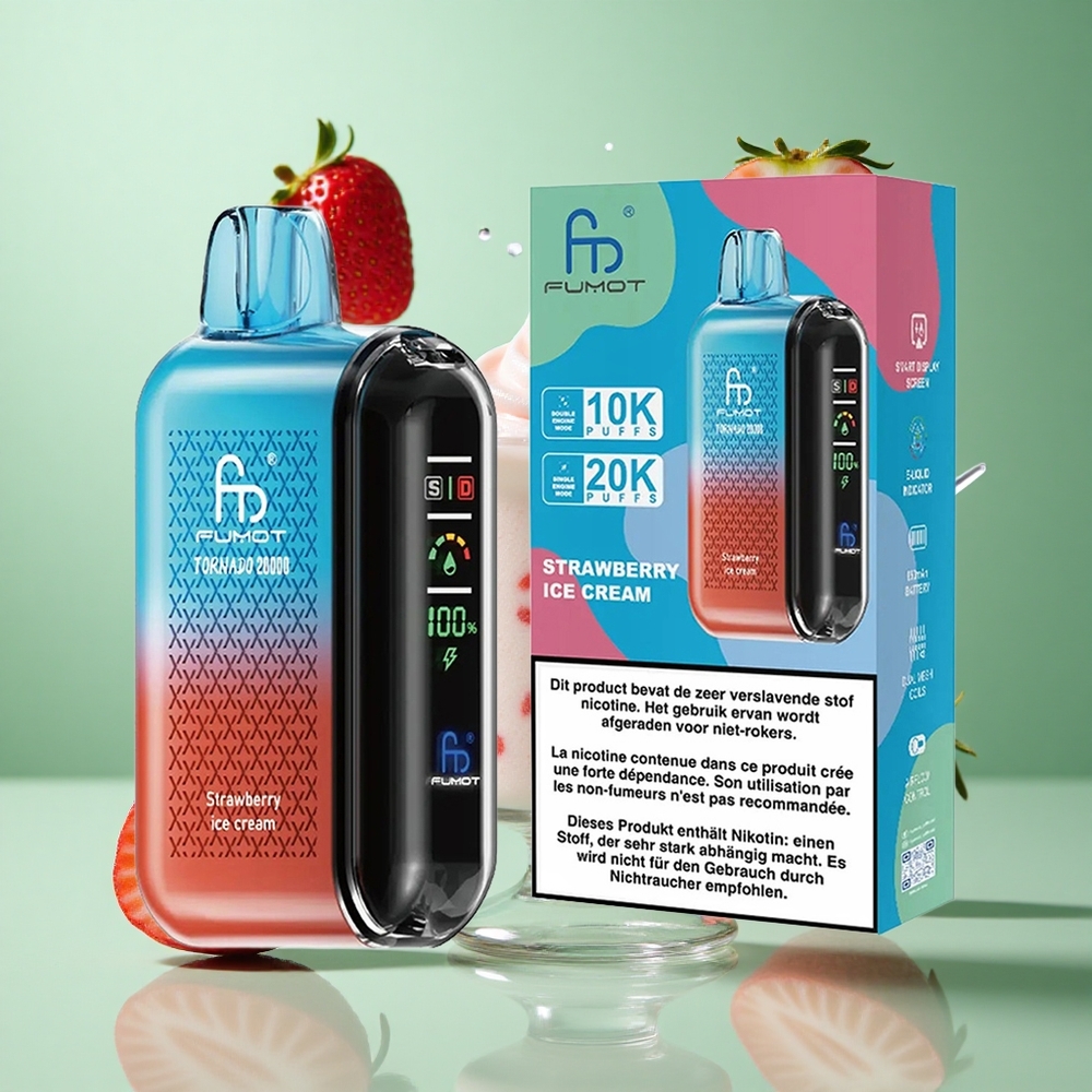 Fumot Tornado 20000 Puffs Strawberry Ice Cream UK Wholesale Vapes Dual Mesh Coil