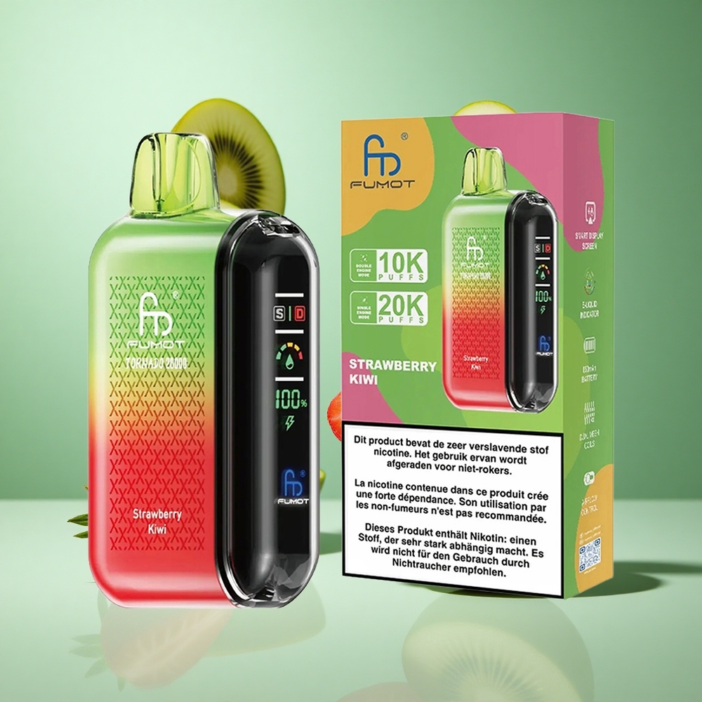 Fumot Tornado 20000 Puffs Strawberry Kiwi UK wholesale vapes Dual Mesh Coil