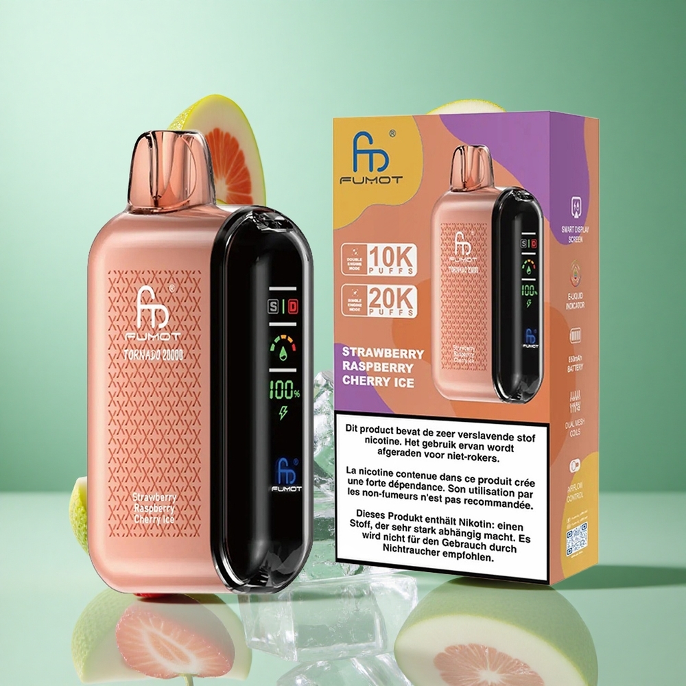Fumot Tornado 20000 Puffs Strawberry Raspberry Cherry Ice UK wholesale vapes with Dual Mesh Coil