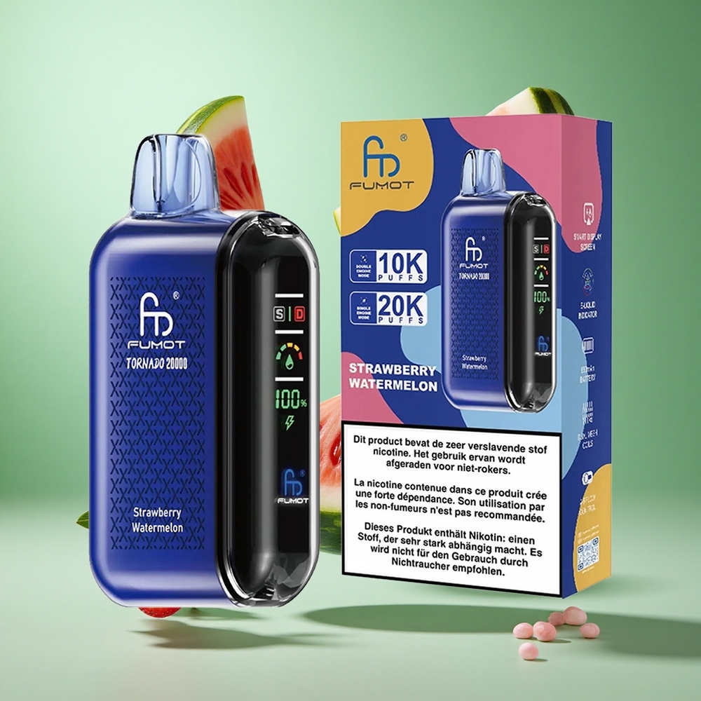 Fumot Tornado 20000 Puffs Strawberry Watermelon UK wholesale vapes Dual Mesh Coil