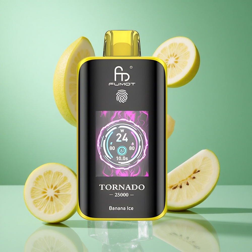 Fumot Tornado 25000 Puffs Banana Ice UK Wholesale Vapes with HD Screen & 700mAh Battery