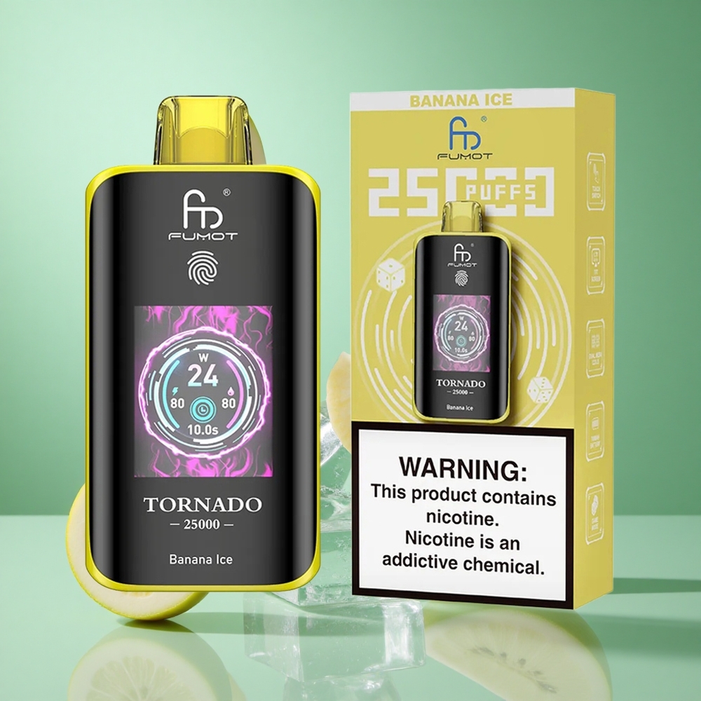 Fumot Tornado 25000 Puffs Banana Ice UK Wholesale Vapes with HD Screen & 700mAh Battery